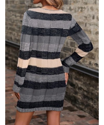 Women's Colorblock V Neck Long Sleeve Knit Sweater Bodycon Dress Grey $22.22 Sweaters