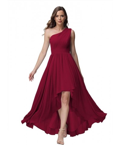 Women's One Shoulder Bridesmaid Dresses High Low Chiffon Evening Formal Gown with Pockets YZTS015 Wine Red $26.95 Dresses