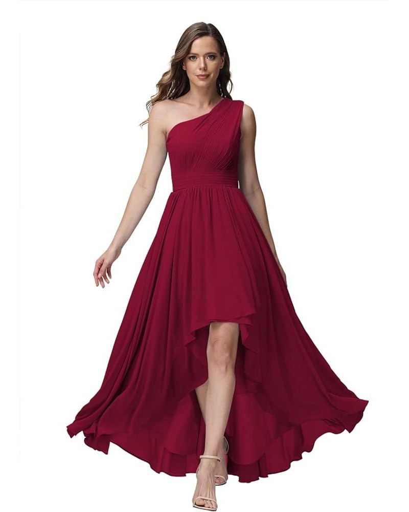 Women's One Shoulder Bridesmaid Dresses High Low Chiffon Evening Formal Gown with Pockets YZTS015 Wine Red $26.95 Dresses