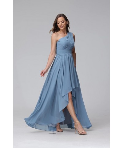 Women's One Shoulder Bridesmaid Dresses High Low Chiffon Evening Formal Gown with Pockets YZTS015 Wine Red $26.95 Dresses