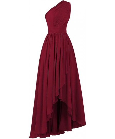 Women's One Shoulder Bridesmaid Dresses High Low Chiffon Evening Formal Gown with Pockets YZTS015 Wine Red $26.95 Dresses