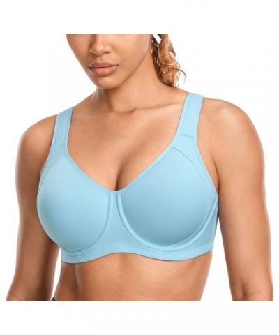 High Impact Sports Bras for Women Support Underwire Cross Back Large Bust Cool Comfort Molded Cup Light Blue 13 $20.35 Lingerie