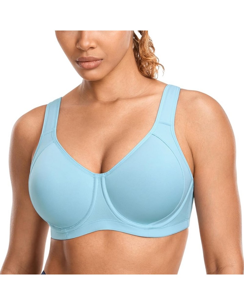 High Impact Sports Bras for Women Support Underwire Cross Back Large Bust Cool Comfort Molded Cup Light Blue 13 $20.35 Lingerie