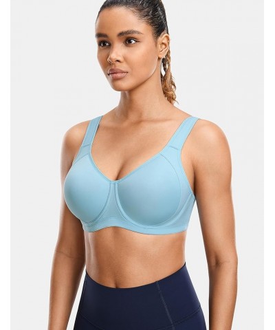 High Impact Sports Bras for Women Support Underwire Cross Back Large Bust Cool Comfort Molded Cup Light Blue 13 $20.35 Lingerie