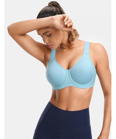 High Impact Sports Bras for Women Support Underwire Cross Back Large Bust Cool Comfort Molded Cup Light Blue 13 $20.35 Lingerie