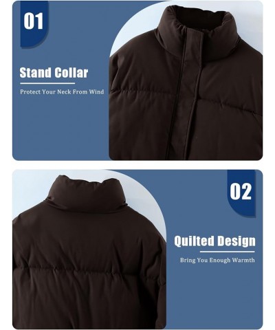 Women's Winter Warm Puffer Jacket Stand Collar Baggy Zip Up Short Quilted Jacket Outerwear Brown $11.50 Jackets