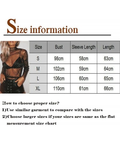 Women Mesh Long Sleeve Lace Top Mock Neck Floral See Through Slim Fit Layering Top Y2k Going Out Streetwear F-sparkly Mesh Wh...