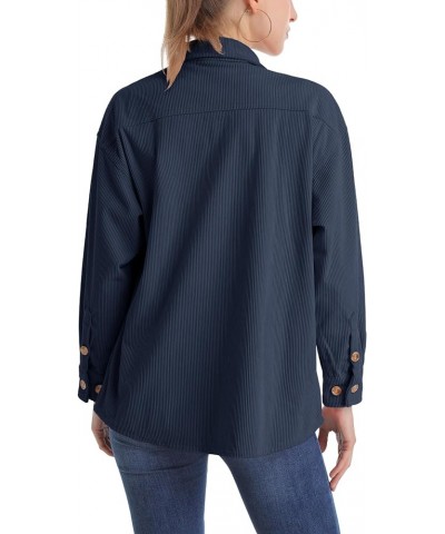 Womens Corduroy Shacket Long Sleeve Button Down Shirt Spring Casual Jacket Bust Pocket Loose Fit Blouse Tops Navy Blue $21.31...