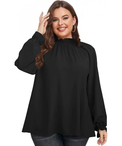 Plus Size Puff Long Sleeve Tops for Women Casual Frill Mock Neck Ruffled Blouse Loose Fit Tunic Shirts 1X-5X Black6 $15.36 Bl...