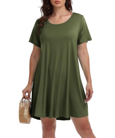 Womens Summer Casual T Shirt Dresses Short Sleeve Swing Tunic Dress Army Green $14.24 Dresses