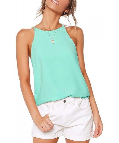 Womens Halter Tops Sleeveless Summer Strap Tank Tops High Neck Casual Cami Tops Tee Mint $11.96 Tanks