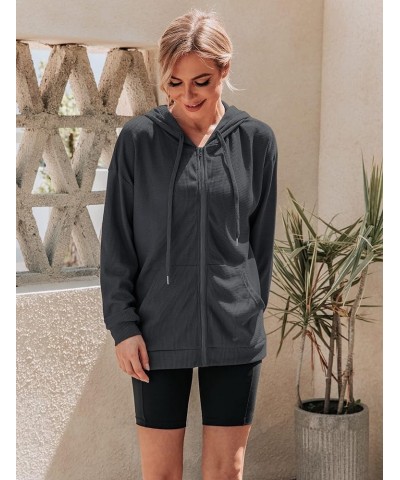 Women's Casual Zip Up Hoodie Jacket Long Sleeve Waffle Hooded Sweatshirt With Pockets AMN01460-2 0 Dark Grey $17.53 Hoodies &...