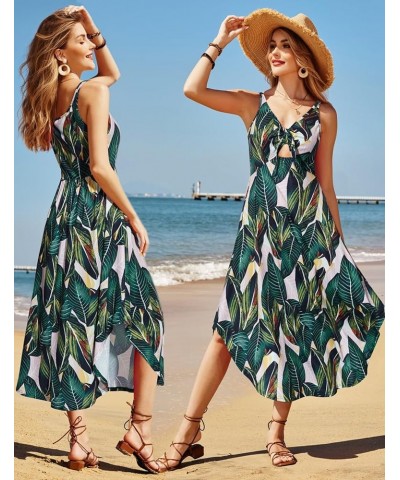 Women's Summer Maxi Dresses 2024 Spring Sundressess Beach Vacation Hawaiian Tropical Outfit Floral Clothes Palm Leaves $17.08...