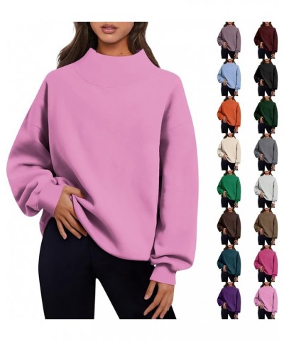 Womens Sweatshirt Turtleneck Long Sleeve Top Fleece Pullover Turtle Neck Shirts for Women Button Collar Sweatshirts C06-gray ...