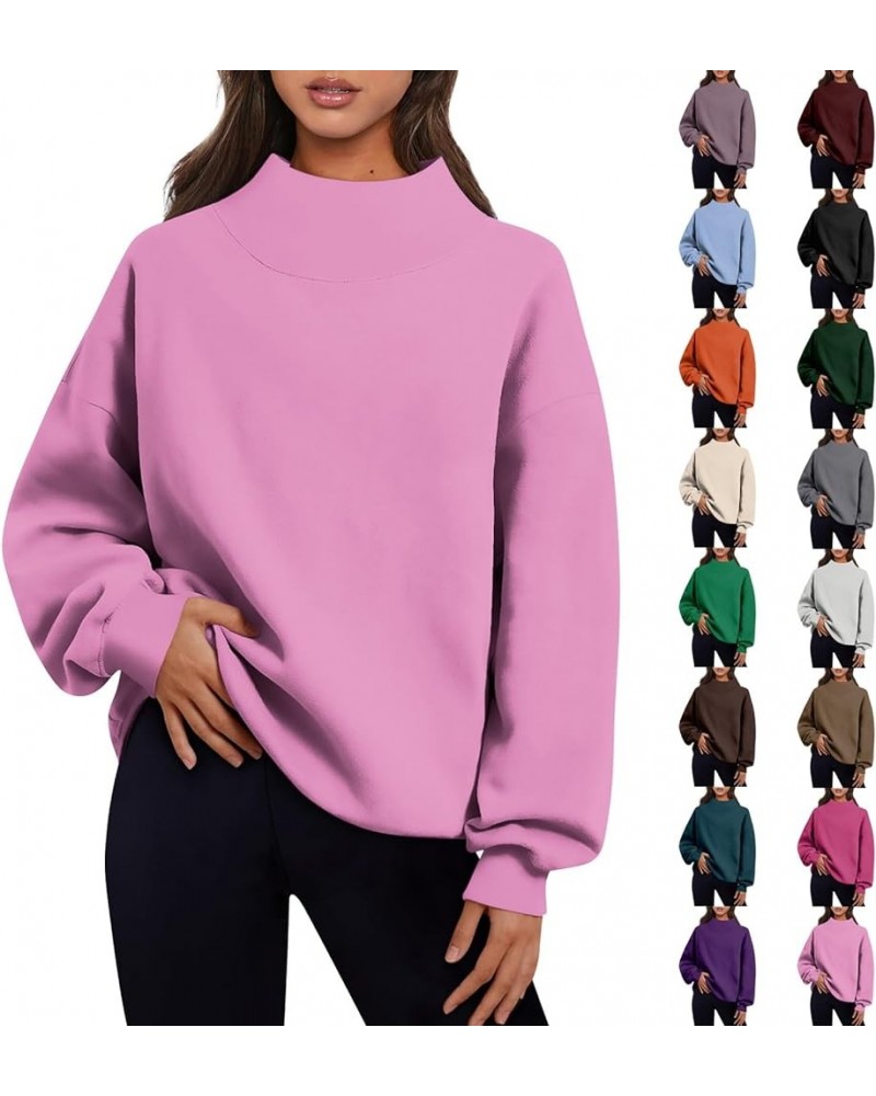 Womens Sweatshirt Turtleneck Long Sleeve Top Fleece Pullover Turtle Neck Shirts for Women Button Collar Sweatshirts C06-gray ...