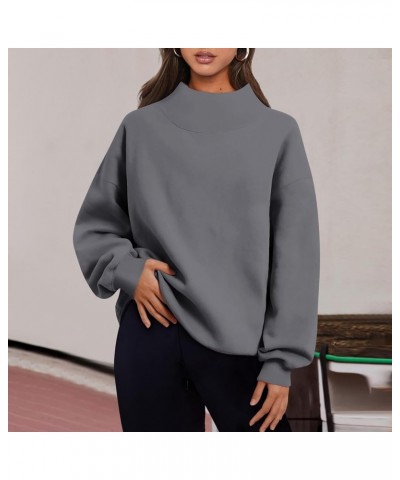 Womens Sweatshirt Turtleneck Long Sleeve Top Fleece Pullover Turtle Neck Shirts for Women Button Collar Sweatshirts C06-gray ...