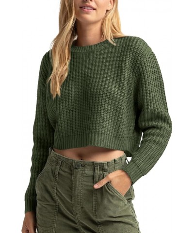 Women's Crewneck Casual Knitted Long Sleeve Loose Crop Pullover Sweater Top Army Green $22.41 Sweaters