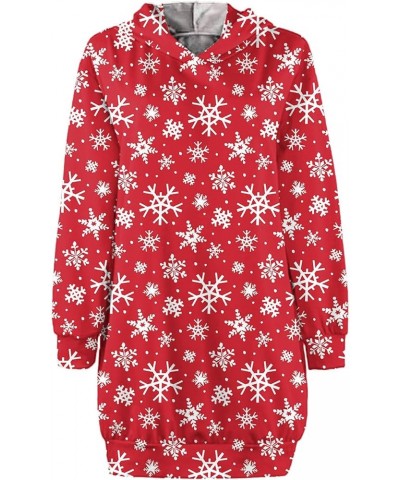 Women's Christmas Hoodie Dress Fall Casual Printed Long Pullover Hoodies Tunic Hooded Sweatshirt with Pockets Red Snowflake $...