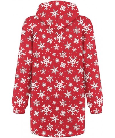 Women's Christmas Hoodie Dress Fall Casual Printed Long Pullover Hoodies Tunic Hooded Sweatshirt with Pockets Red Snowflake $...