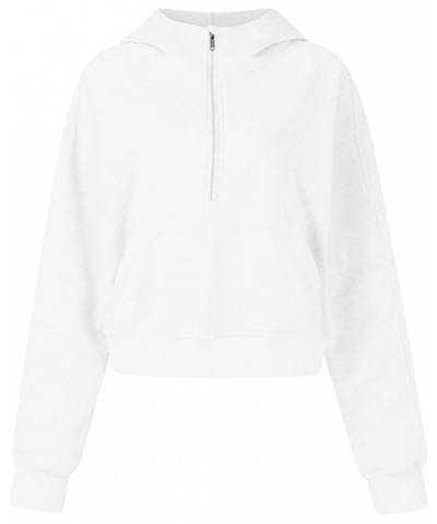 Zip Up Hoodies for Women Kangaroo Pocket Fleece Cropped Half Zip Pullover Y2k Fall Trendy Sweatshirt with Thumb Hole A-white ...