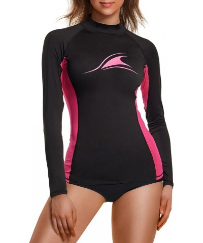 Women's UPF 50+ Rash Guard Long Sleeve, UV/Sun Protection Swim Shirts, Water Beach Surf Swim Top Big Wave Black & Magenta $16...