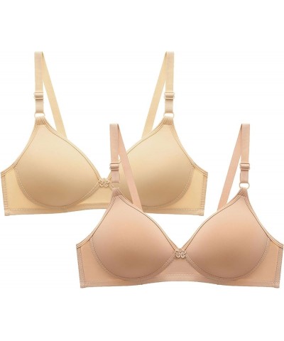 Womens Sports Bras Plus Size Comfortable Bras (2PC) Wire Free Underwear Bra Lightly Bra, Full-Coverage Stretch Bra Beige-2 $4...