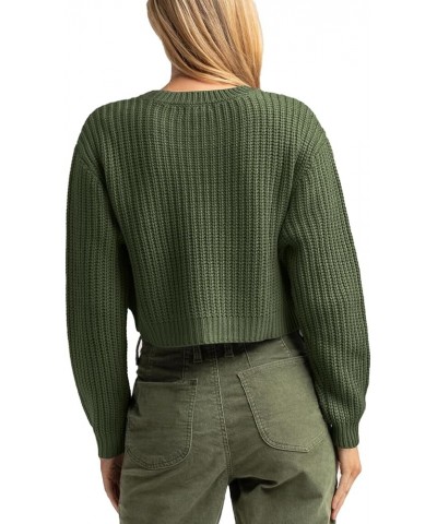 Women's Crewneck Casual Knitted Long Sleeve Loose Crop Pullover Sweater Top Army Green $22.41 Sweaters