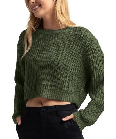 Women's Crewneck Casual Knitted Long Sleeve Loose Crop Pullover Sweater Top Army Green $22.41 Sweaters