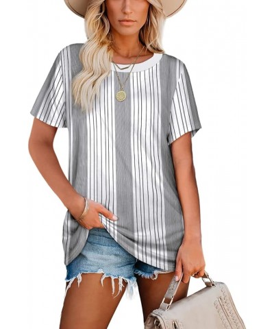 Summer Tops for Women Crewneck Loose Fit Soft A07-white Stripe $13.34 T-Shirts