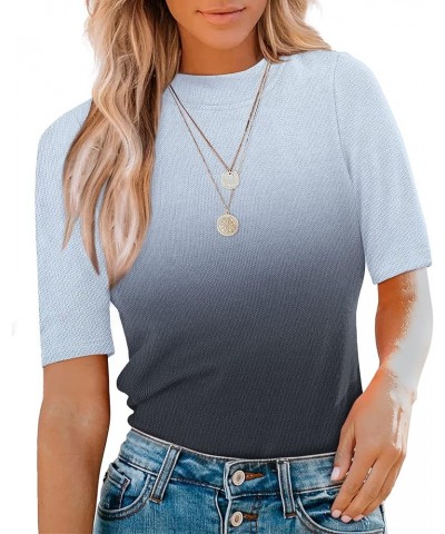 Womens Tops Mock Turtleneck Short Sleeve Dressy Casual Business Blouses J-ombre Grey $11.59 Blouses