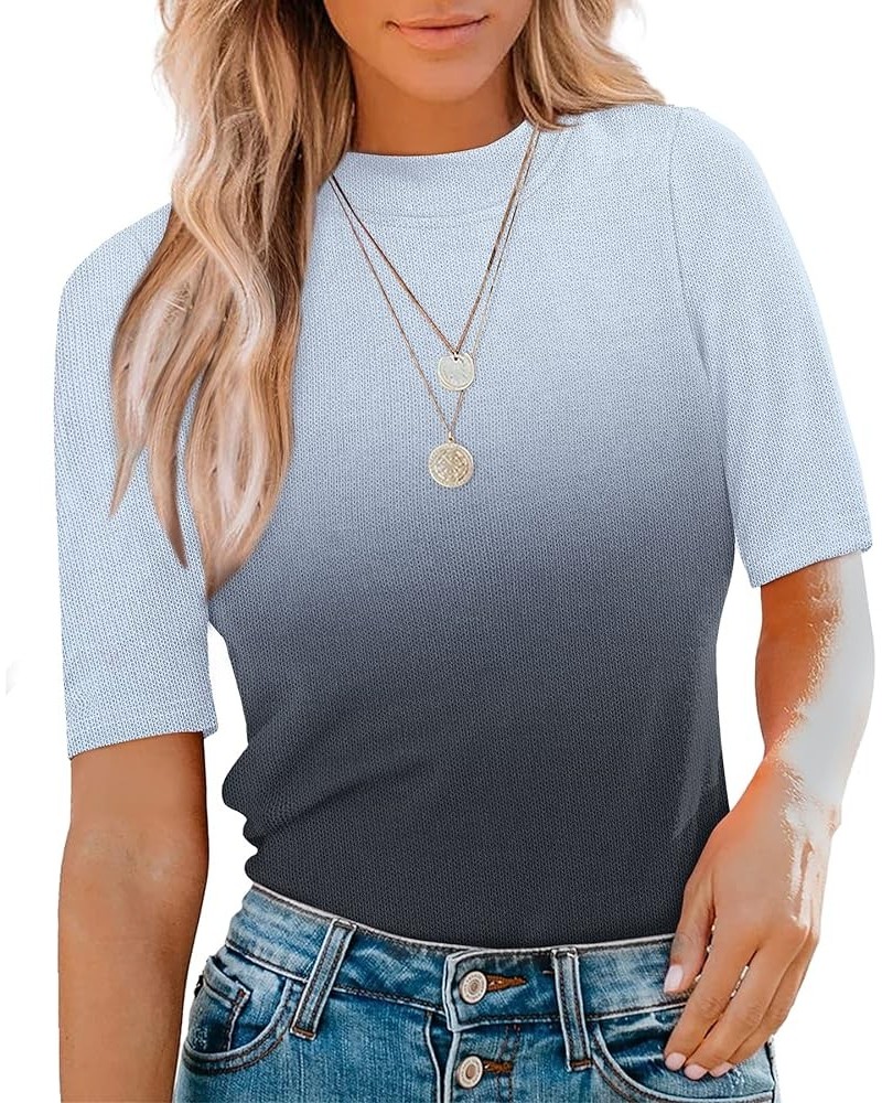 Womens Tops Mock Turtleneck Short Sleeve Dressy Casual Business Blouses J-ombre Grey $11.59 Blouses