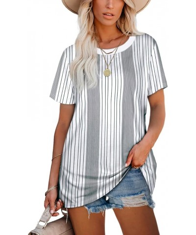 Summer Tops for Women Crewneck Loose Fit Soft A07-white Stripe $13.34 T-Shirts