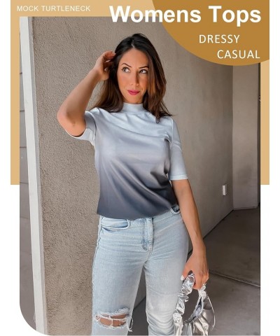 Womens Tops Mock Turtleneck Short Sleeve Dressy Casual Business Blouses J-ombre Grey $11.59 Blouses