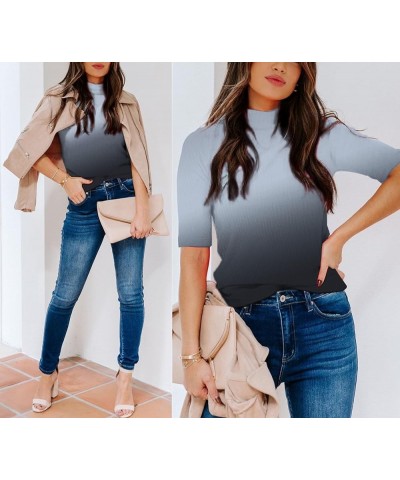 Womens Tops Mock Turtleneck Short Sleeve Dressy Casual Business Blouses J-ombre Grey $11.59 Blouses