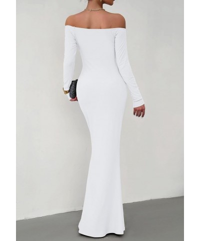 Women‘s Long Sleeve Bodycon Maxi Dress Sexy Square Neck Fitted Long Tight Dress B-white $17.61 Dresses