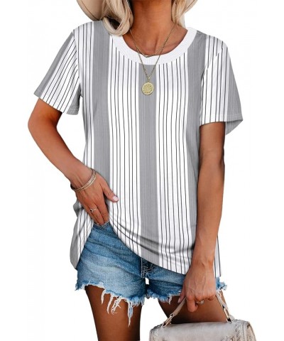 Summer Tops for Women Crewneck Loose Fit Soft A07-white Stripe $13.34 T-Shirts