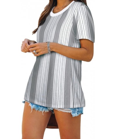 Summer Tops for Women Crewneck Loose Fit Soft A07-white Stripe $13.34 T-Shirts