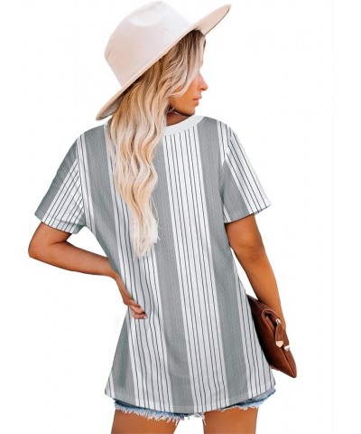 Summer Tops for Women Crewneck Loose Fit Soft A07-white Stripe $13.34 T-Shirts