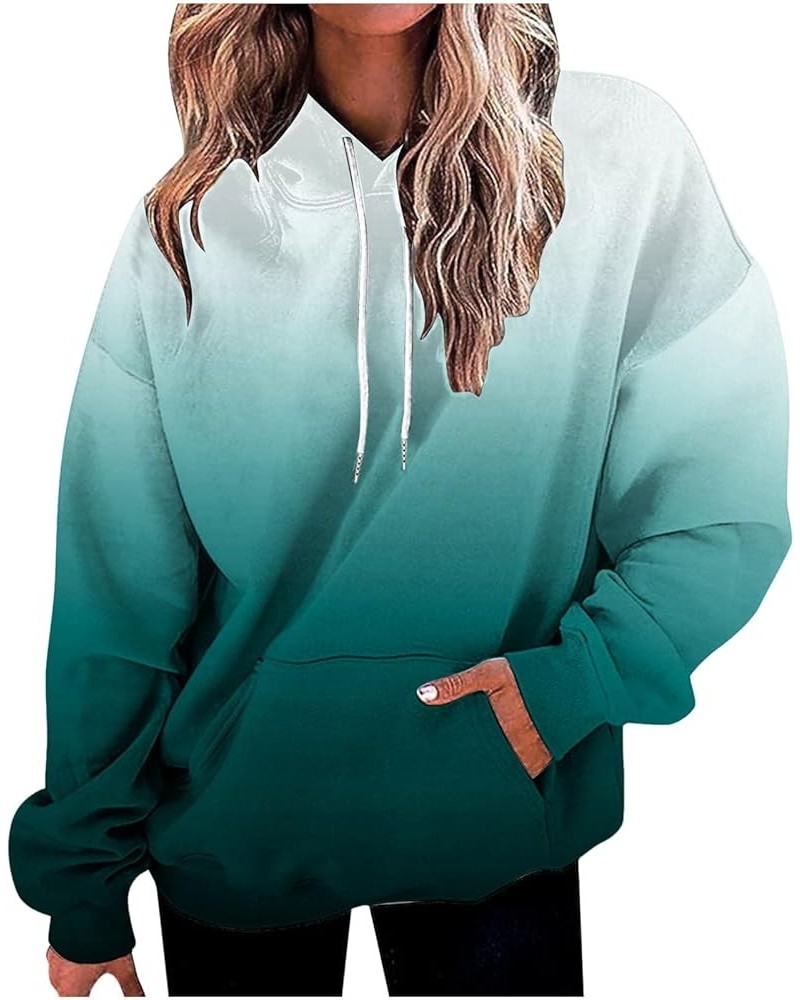 Women's Hoodies 2023 Gradient Long Sleeve Casual Oversized Sweatshirts Loose Fit Drawstring Trendy Pullover Tops 21 Army Gree...