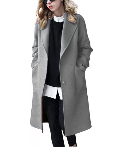 Women's Classic Notch Lapel Long Sleeve Pocketed Open Front Wool Long Coat Casual Overcoat Grey $24.20 Jackets