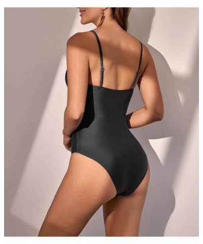 Women's One Piece Swimsuit V Neck Mesh Tummy Control Bathing Suit Slimming High Waisted 1 Piece Swimwear Black $16.00 Swimsuits