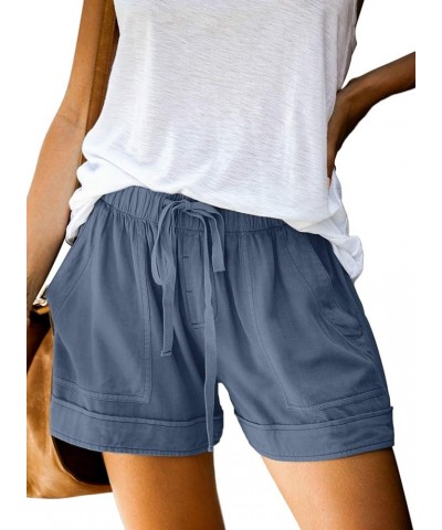 Women's Casual Loose Summer Beach Shorts Comfy High Waist Loungwear Athletic Shorts with Pockets A-blue $13.50 Shorts