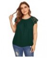 Women's Plus Size Round Neck Short Sleeve Pleated Lace Blouses Top Dark Green $14.74 Blouses