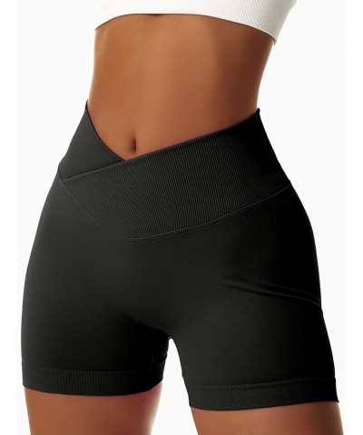 Women's Gym Shorts V Cross High Waisted Yoga Shorts Push Up Booty Scrunch Elastic Athletic Workout Biker Shorts Black+dark Gr...