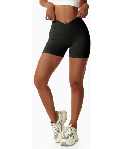 Women's Gym Shorts V Cross High Waisted Yoga Shorts Push Up Booty Scrunch Elastic Athletic Workout Biker Shorts Black+dark Gr...