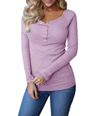 Womens Long Sleeve Henley Shirts Ribbed Button Down Casual Tunic Tops Purple $11.49 Tops