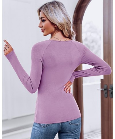 Womens Long Sleeve Henley Shirts Ribbed Button Down Casual Tunic Tops Purple $11.49 Tops