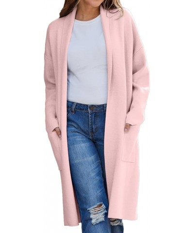 Women's Wool Coat Cardigan Sweaters Long Casual Lapel Pea Coats Fall Classic Open Front Elegant Dressy Trench Coat B-pink $18...