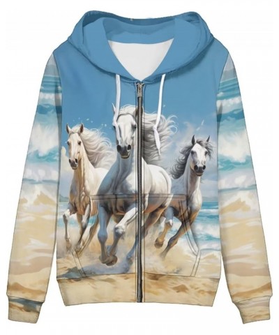 Womens Hoodies Zip Up Hoodie Y2K Women Clothes Sweatshirts Fall Fashion Outfits Horse $21.65 Hoodies & Sweatshirts