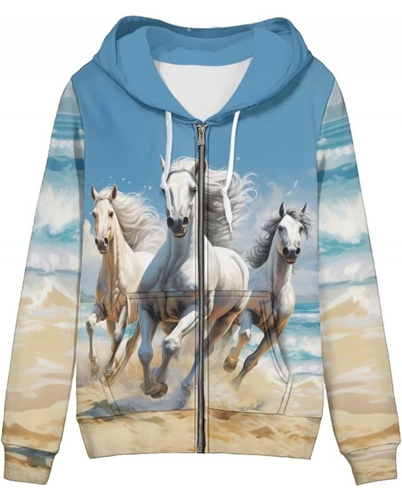 Womens Hoodies Zip Up Hoodie Y2K Women Clothes Sweatshirts Fall Fashion Outfits Horse $21.65 Hoodies & Sweatshirts